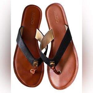 ALDO Black and Gold Leather Sandals (US 8)